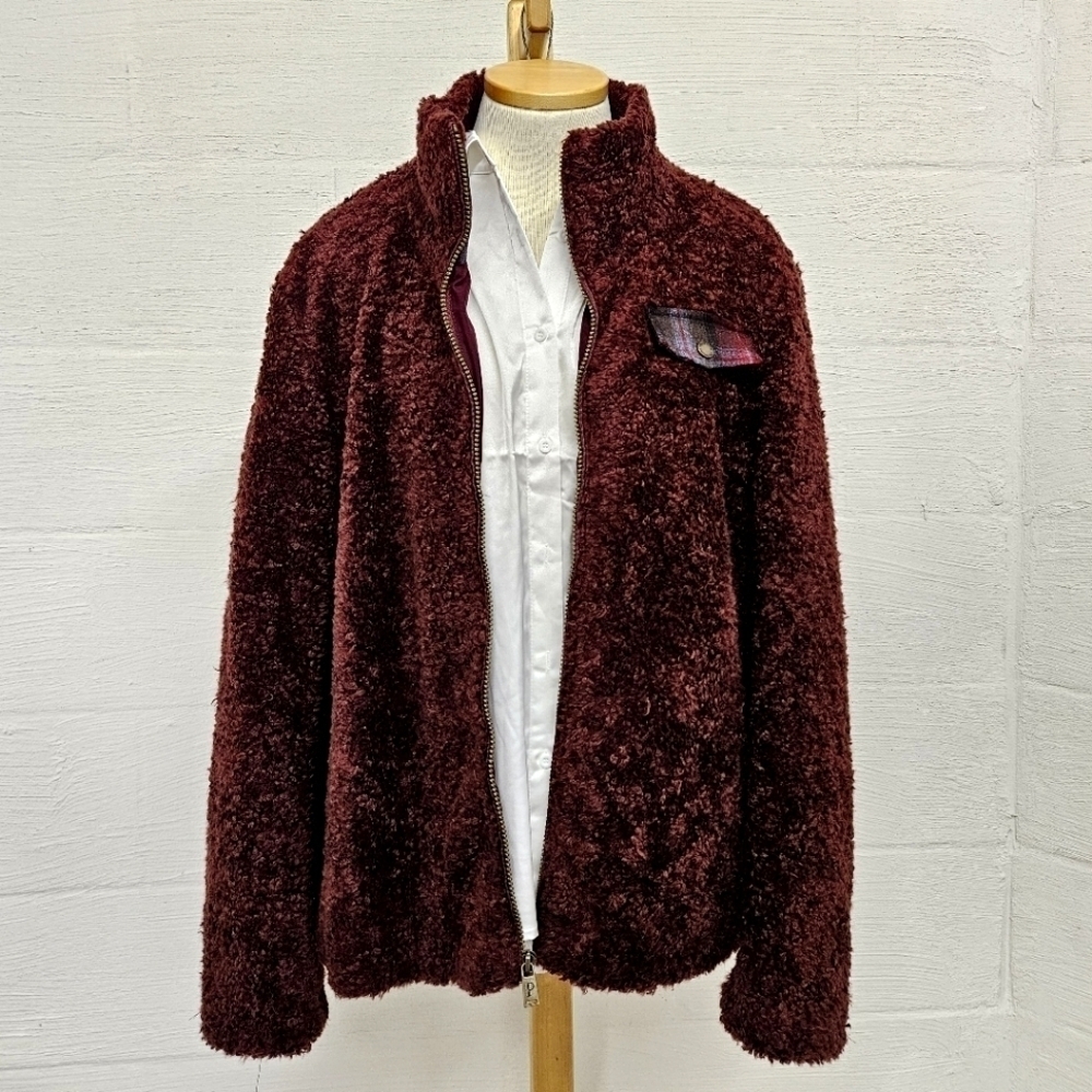 Pendleton Burgundy Plaid Sherpa Zip Up Jacket XL - Picture 2 of 10